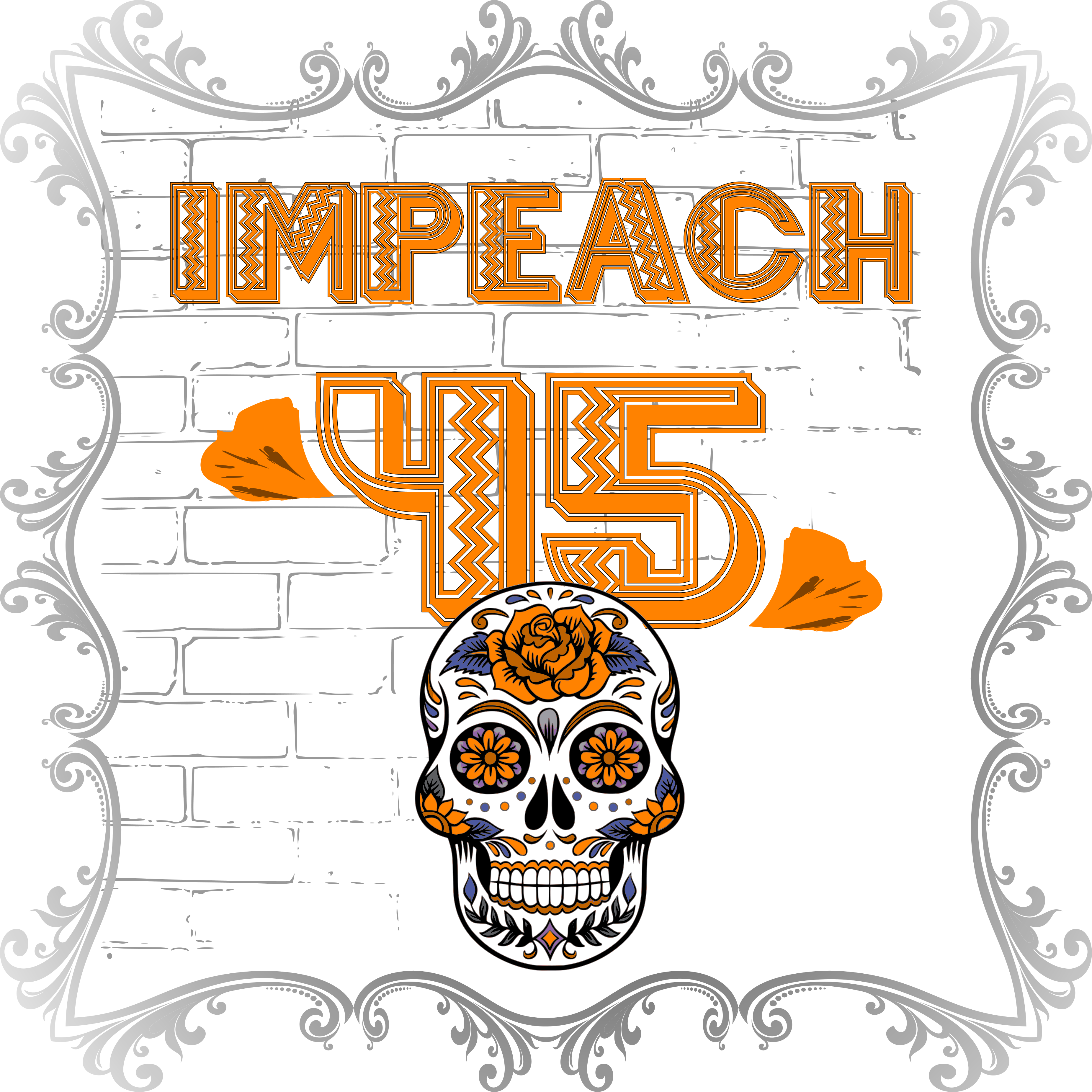 Anti Trump Impeach 45 Dia De Los Muertos Skull Border - Yellow Rose Sugar Skull Throw Blanket (3700x3700), Png Download