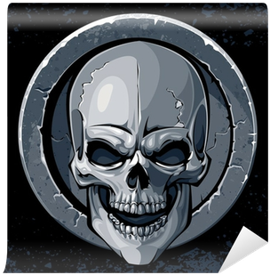 Skull In Stone Textured Circle Border On Dark Background - Skull Medal (400x400), Png Download