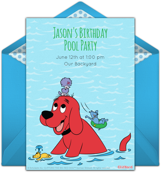 Clifford Pool Party Online Invitation - Dog Pool Party Invitation Card (650x650), Png Download