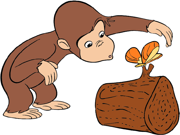 Curious George Clip Art - Curious George With Butterfly (647x492), Png Download