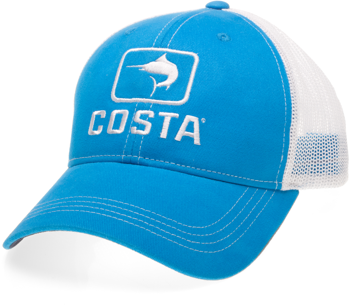 Costa Del Mar Marlin Trucker In Costa Blue-white, Angle - Costa Marlin Trucker Hats -justforfishing.com (2000x1000), Png Download