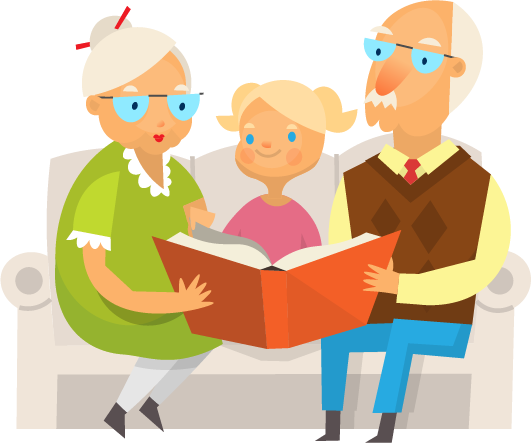 Clip Art Grandparents Reading (531x443), Png Download