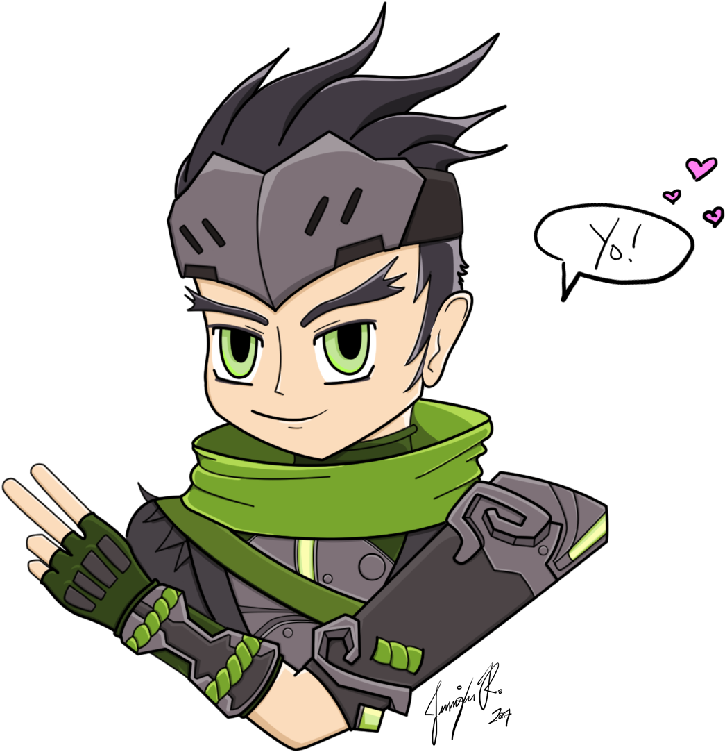 Ow Sparrow Genji Colored Green Eyes Cropped - Color (1100x1100), Png Download