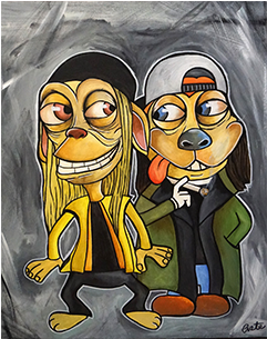 Silent Bob & Jay Ren And Stimpy Acrylic Painting 20″ - Visual Arts (400x304), Png Download