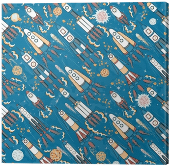 Hand Drawn Cartoon Space Seamless Pattern - Drawing (400x400), Png Download