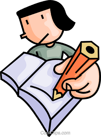 Girl Writing In Her Notebook Royalty Free Vector Clip - Writing In Notebook Clipart (355x480), Png Download