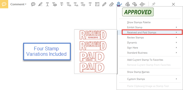 From The Dropdown Menu, Choose Received And Paid Stamps - Acrobat Stamps (600x297), Png Download