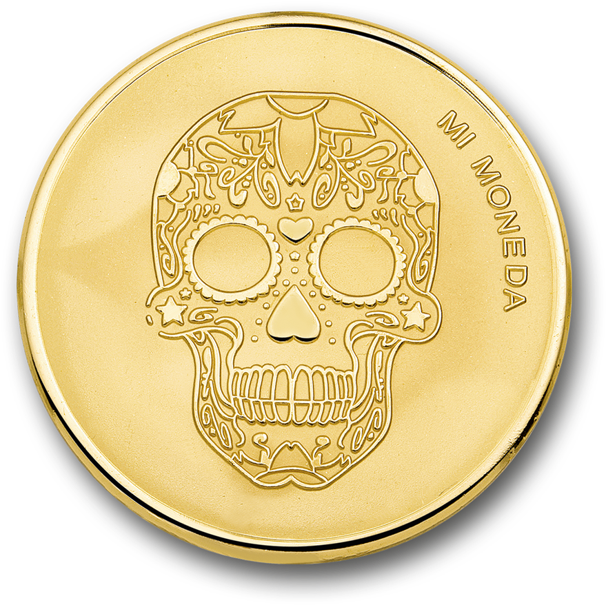 Skull & Fire Gold Plated - Mi Moneda Mon-sku-02 Skull & Fire Goldplated Munt (1000x1000), Png Download