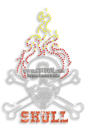 Scary Skull On Fire Iron-on Glitter Rhinestone Transfer - Illustration (450x450), Png Download