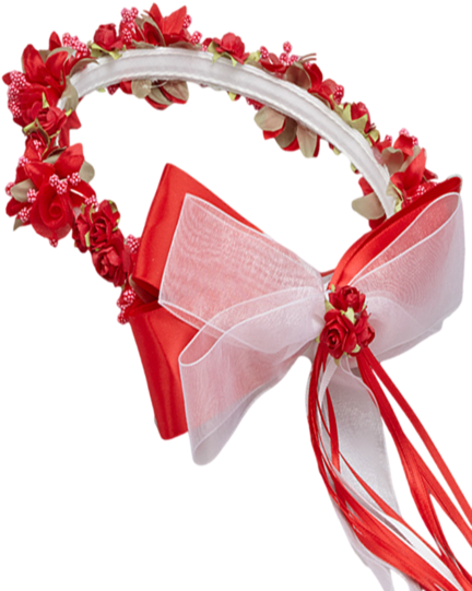Red Floral Crown Wreath Handmade With Silk Flowers, - Flower (436x600), Png Download