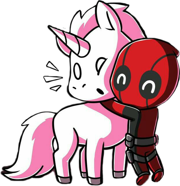 Freetoedit Cute Kawaii Unicorn Deadpool Love Hug Affect - Deadpool Hugging A Unicorn (623x647), Png Download