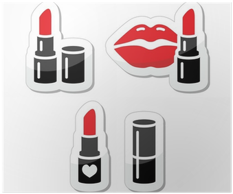 Lips And Red Lipstick Vector Icon Set Poster • Pixers® - Lipstick Symbols (400x400), Png Download