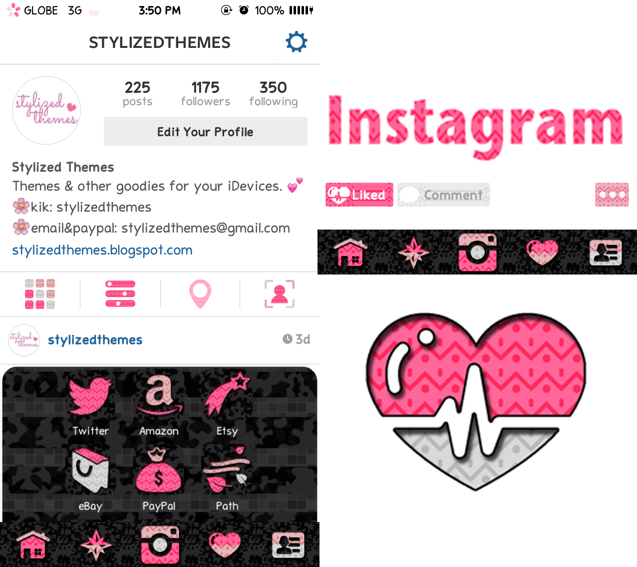 Pink Instagram Theme - Heart (1276x1136), Png Download