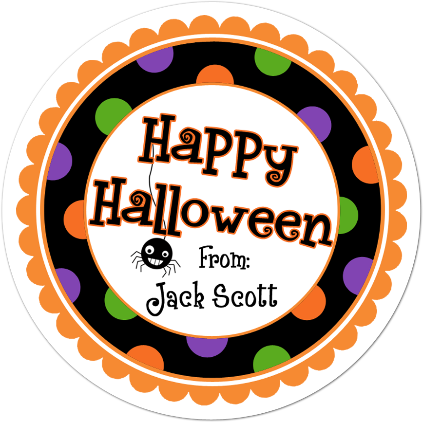 Happy Halloween Wide Polka Dot Border Personalized - Happy Halloween Stickers (1000x1000), Png Download
