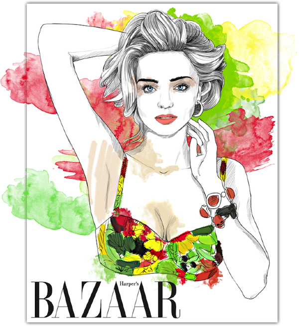 Mustafa Soydan Fashion Illustrations Miranda Kerr Harpers - Bushnellfashions 1950s Kramer 4pc. Parure Emerald Marquis, (600x655), Png Download