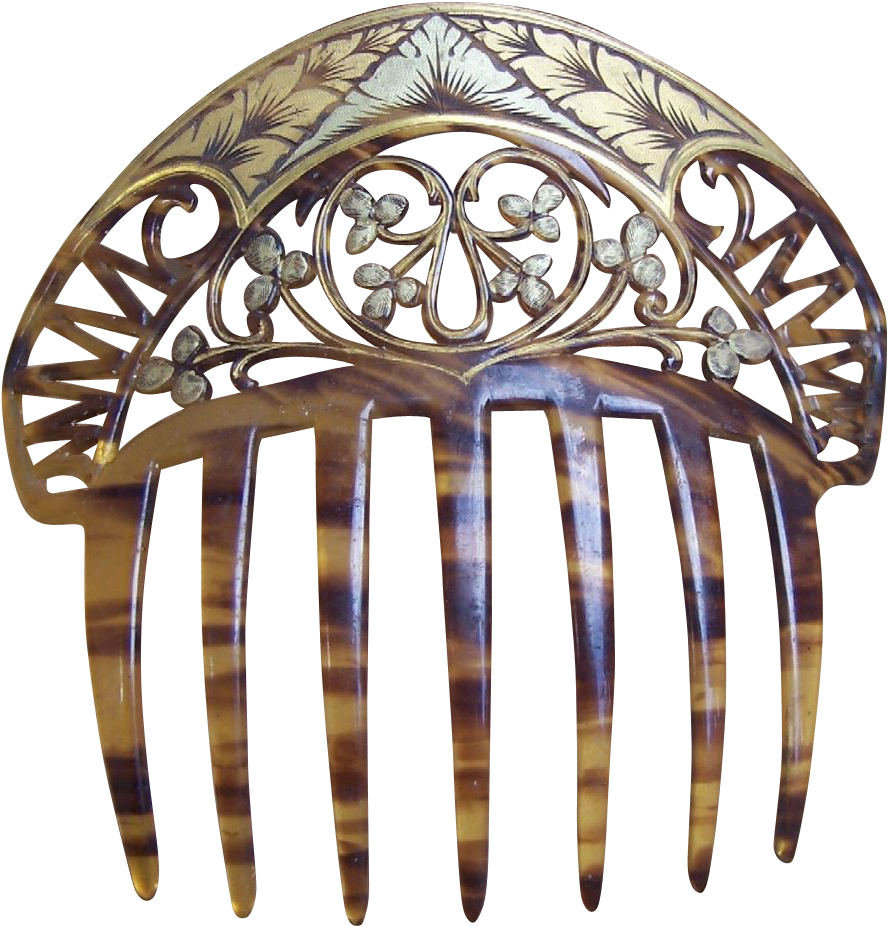 Art Nouveau Hair Comb Faux Tortoiseshell With Gilded - Illustration (1024x1024), Png Download