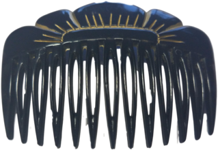 Black With Gold Trimming Vintage Celluloid Hair Comb - Comb (360x480), Png Download