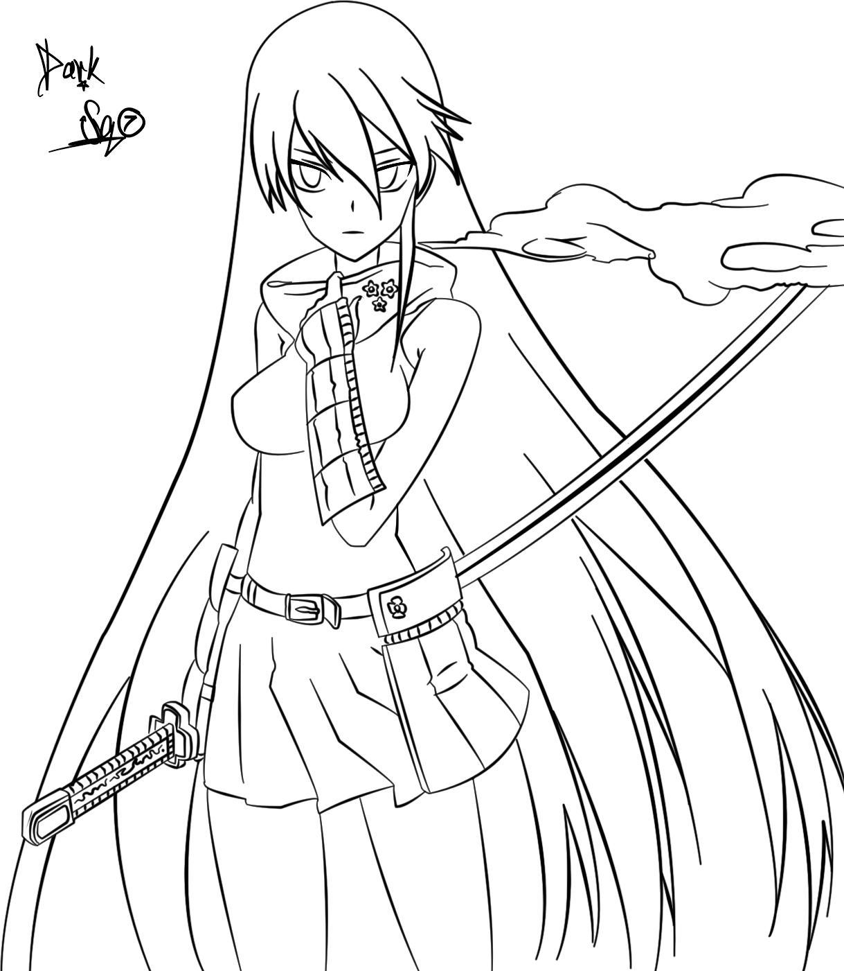 Akame By Dark Sq Devia On Mine From Akame Ga Kill Fan - Line Art (1219x1401), Png Download