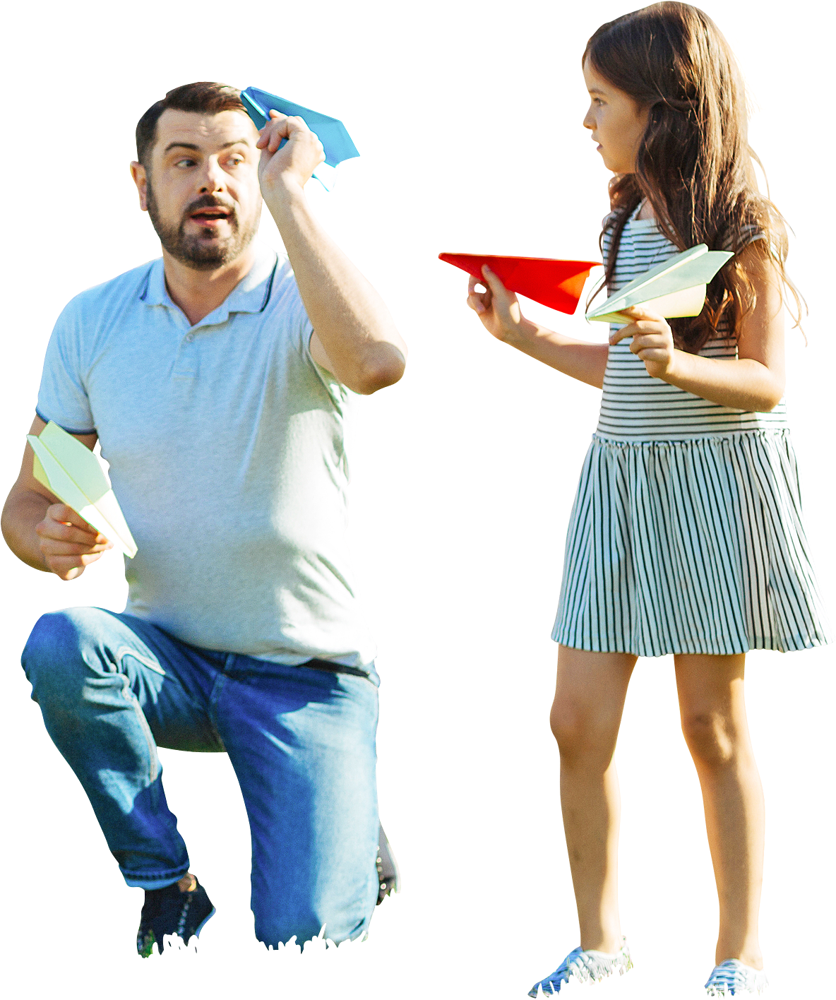 Cut Out Dad And Daughter Playing, Paper Airlplanes - Child Cutout (1201x1435), Png Download