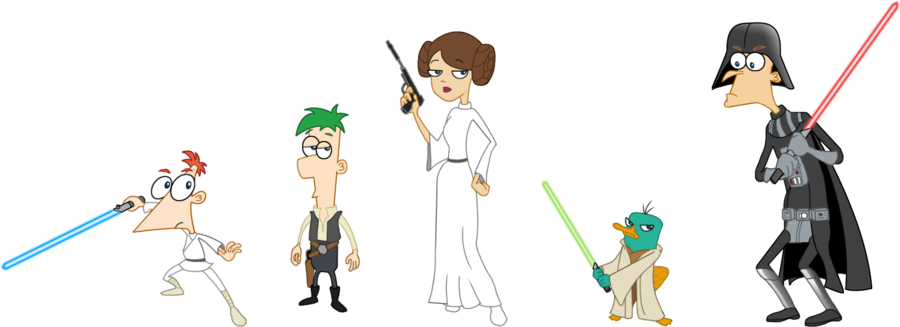 Phineas And Ferb Star Wars Drawing - Star Wars Phineas E Ferb (900x327), Png Download