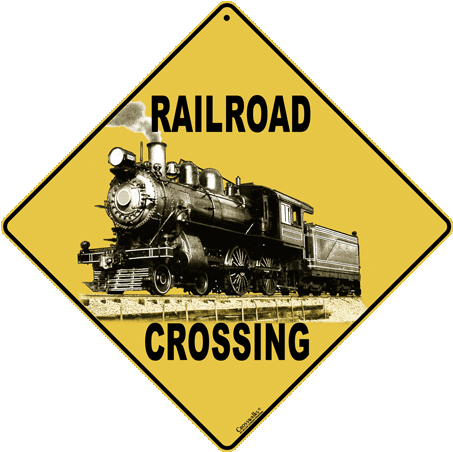 Train Decor Railroad Train Crossing Road Sign From - Printable Dinosaur Party Sign (480x480), Png Download
