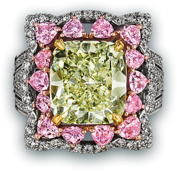Natural Fancy Intense Yellow Green Diamond Ring - Cocktail Party Ring 925 Sterling Silver Yellow Cushion (490x490), Png Download