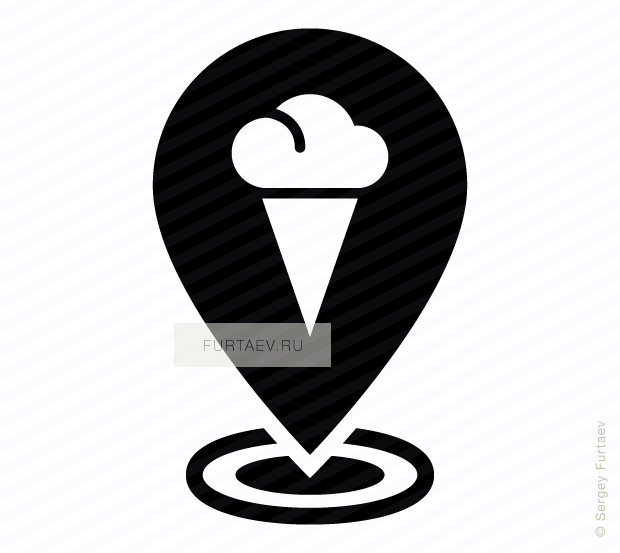 Vector Icon Of Ice Cream In Waffle Cone On Map Marker - Emblem (620x553), Png Download