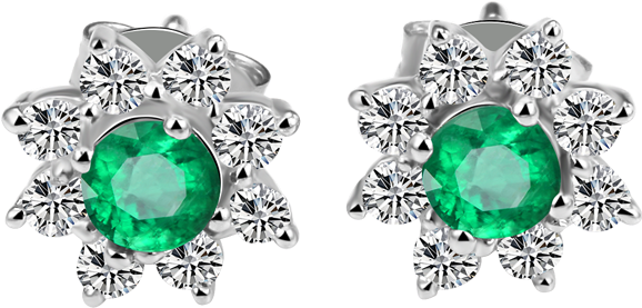 瑞沁坊彩宝 925 Silver Emerald Green Diamond Stud Earrings - Boucle D Oreille Marguerite (800x800), Png Download