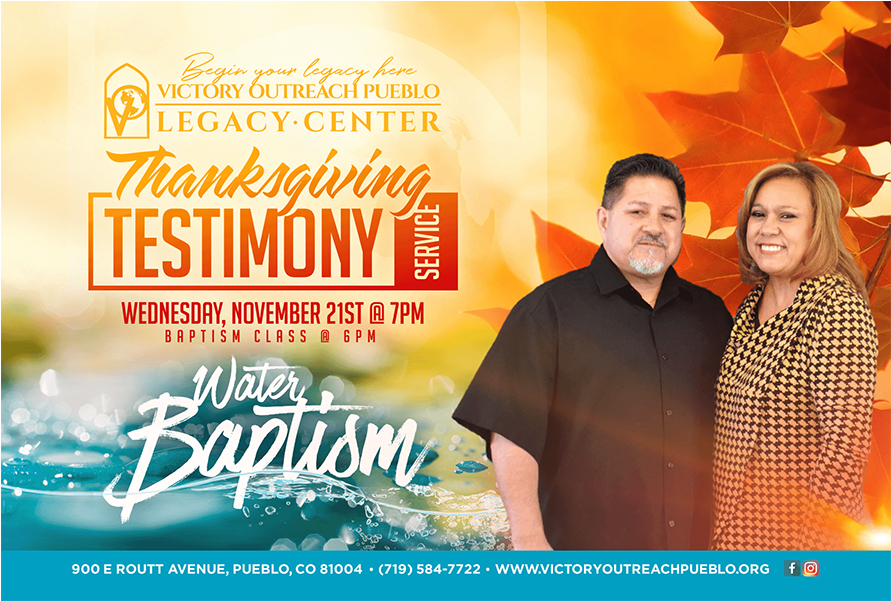 Thanksgiving Testimony Service And Baptism 11/21 - Victory Outreach Pueblo (1920x600), Png Download