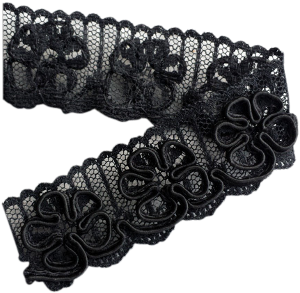 Antique Lace Trim Edging Black On Black Soutache Flowers - Lace (430x430), Png Download