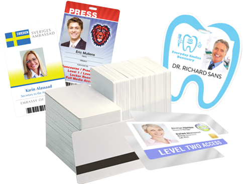 A Collection Of Our Id Card Products, Including Employee - Teslin Id Card (500x406), Png Download