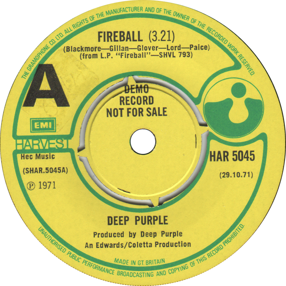 Har 5045 Deep Purple Fireball - Harvest Records (1000x1000), Png Download