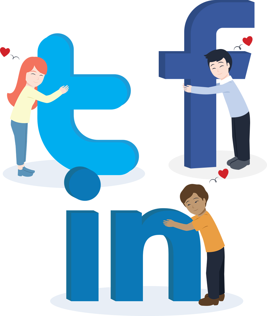 Cartoon People Hugging Social Media Logos - Social Media (900x1063), Png Download