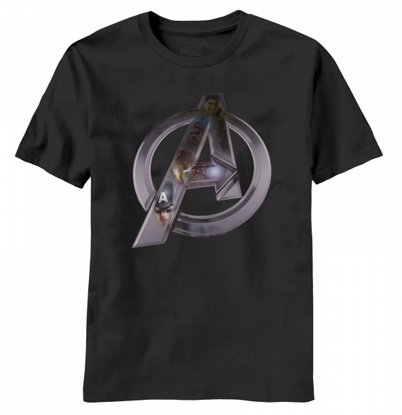 Avengers Age Of Ultron Chrome Logo T-shirt - Avengers Men's Chrome Logo T-shirt Xx-large Black Black (800x600), Png Download
