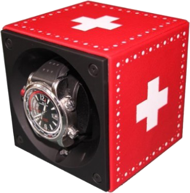 Fa001 Single Watch Winder In Leather With White Cross - Remontoir Swiss Kubik - Cuir Drapeau Suisse - Swiss (373x379), Png Download