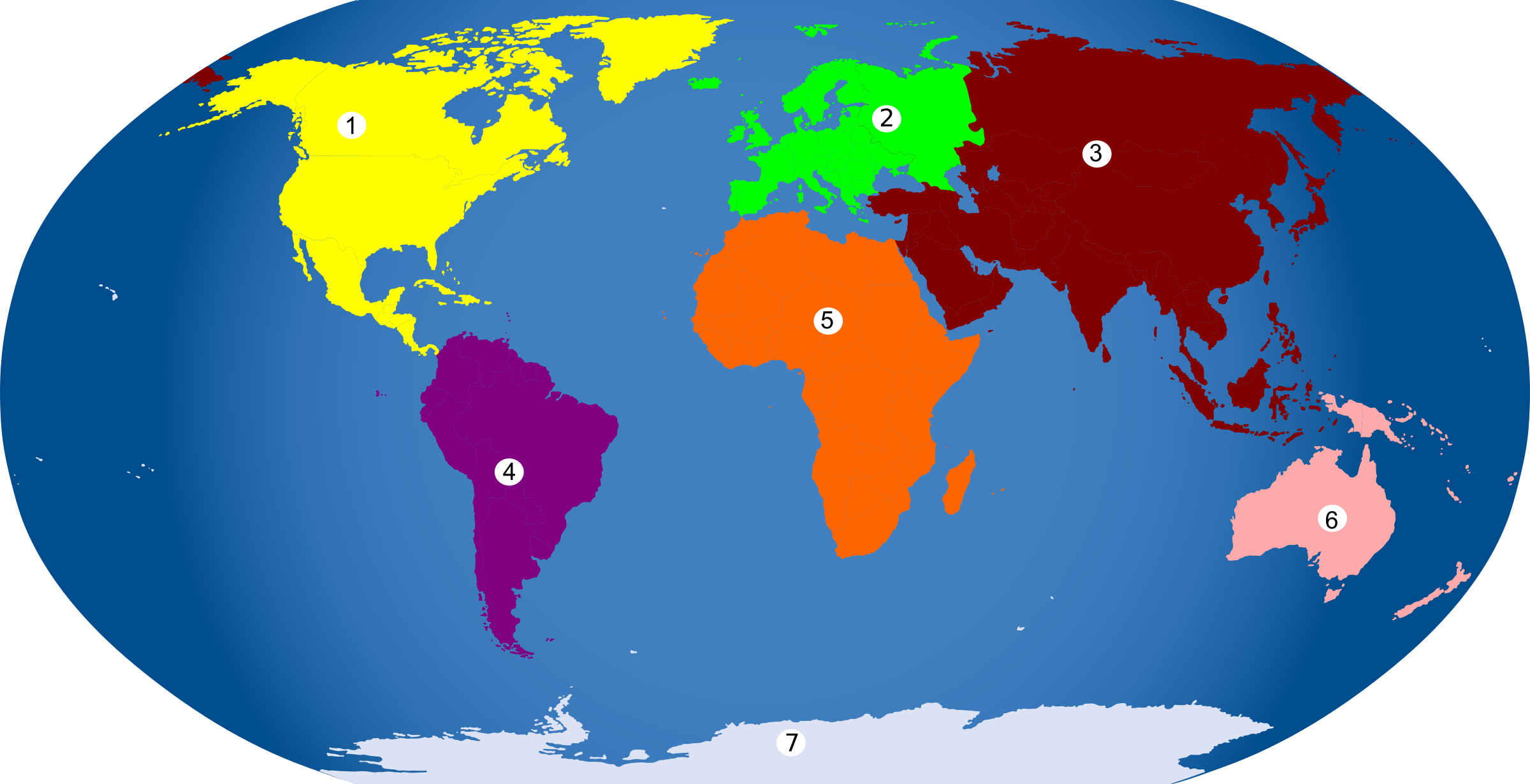 World Map Continent Europe - Continents Colored (1463x750), Png Download