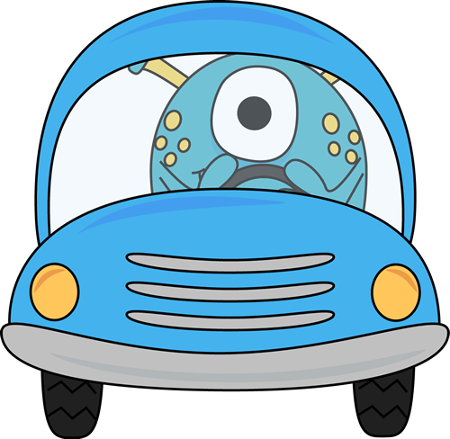 Monster Driving Blue Car - Monster In Car Clipart (500x488), Png Download