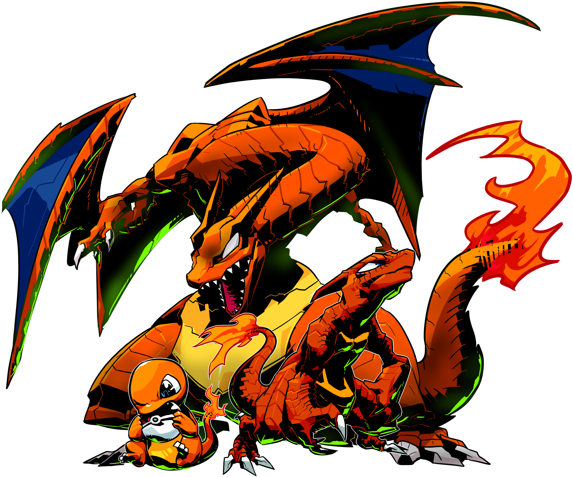 Resized To 42% Of Original - Charmander Charmeleon Charizard (2000x1666), Png Download