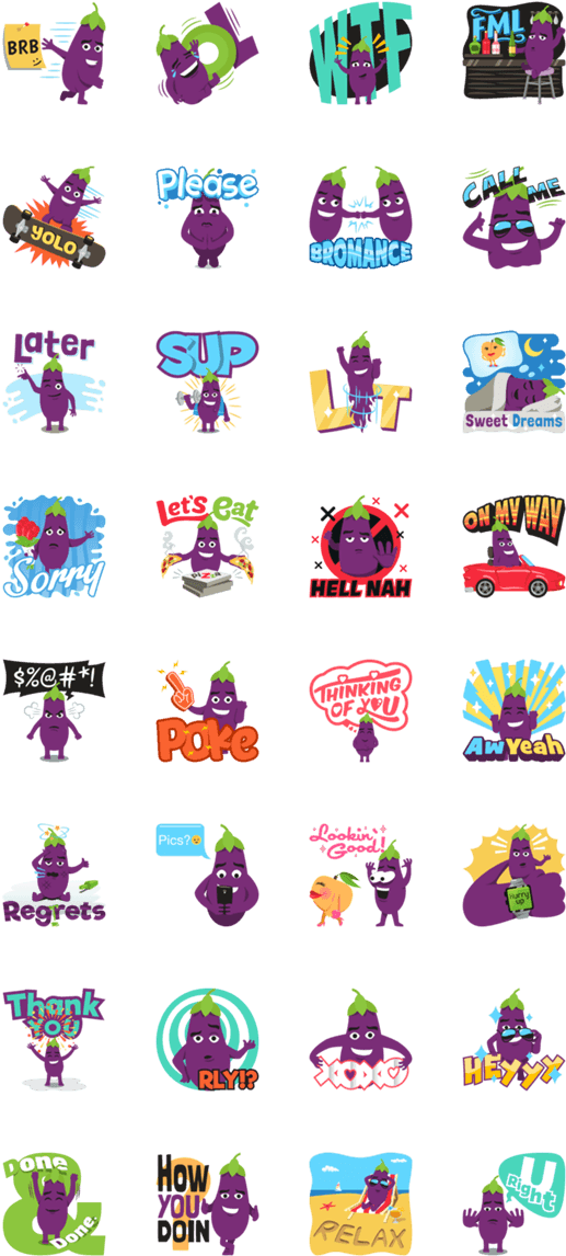 สติ๊กเกอร์ไลน์ The Eggplant - Emoji Eggplant And Peach Sweet Dreams Cap (562x1200), Png Download