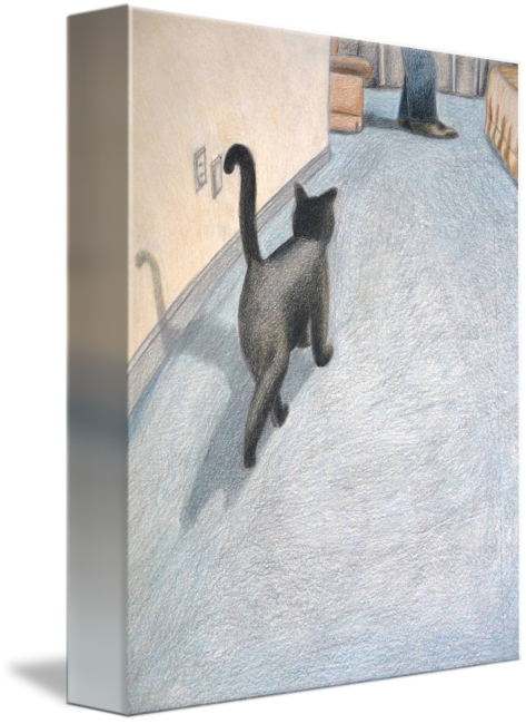 Drawn Black Cat Curious Cat - Cat (473x650), Png Download