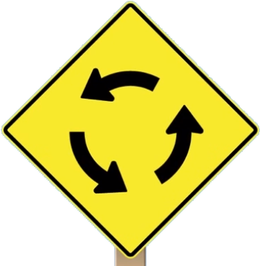Roundabout Approaching Sign - Roundabout Sign (387x392), Png Download