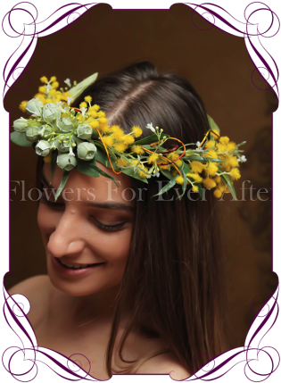 Silk Artificial Wattle Flower Crown Halo - Corsage (324x438), Png Download