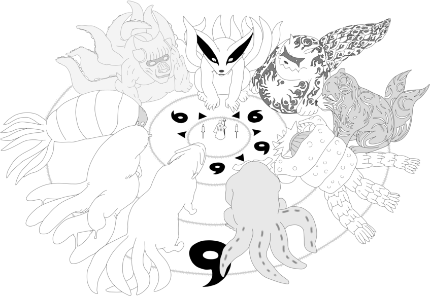 Rikudou And Young Bijuus By Lthrl On Deviantart - Coloriage Naruto Bijuu (900x585), Png Download