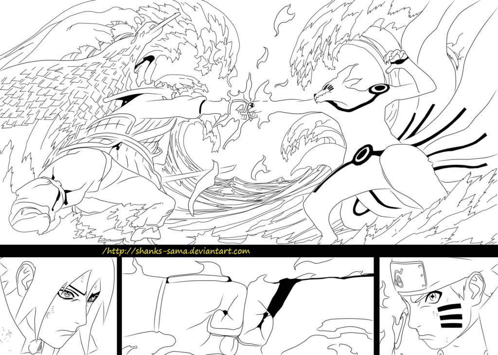 Lineart Naruto Kyubi Vs Sasuke Susanoo Chpitre 695 - Naruto (1024x730), Png Download