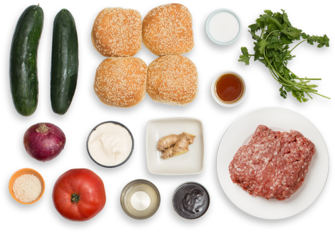 Hoisin Pork Burgers With Marinated Cucumber & Red Onion - Cucumber Top View Png (700x477), Png Download