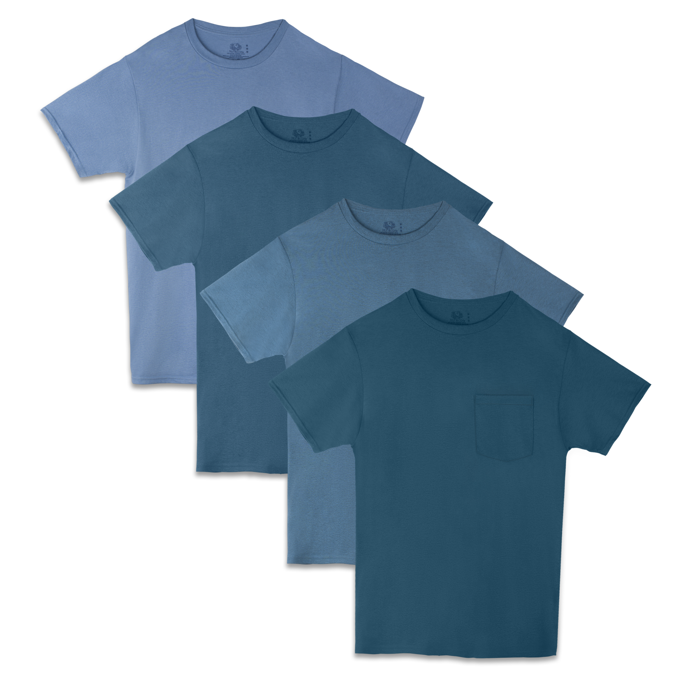 Men's 4 Pack Tonal Blue Pocket T-shirt Assorted - Fruit Of The Loom Men's 4 Pack Pocket T-shirt (2232x2768), Png Download