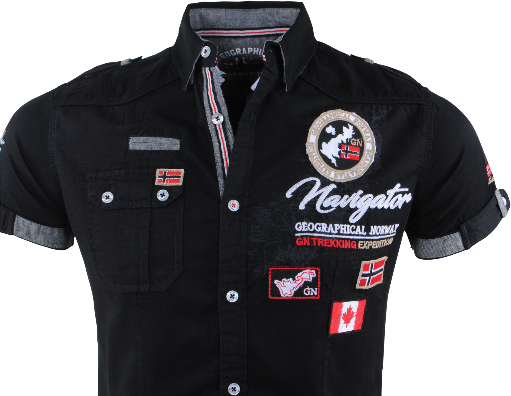 Men's Short Sleeve Shirt - Geographical Norway - Chemise Zariminel - Noir (1800x1800), Png Download