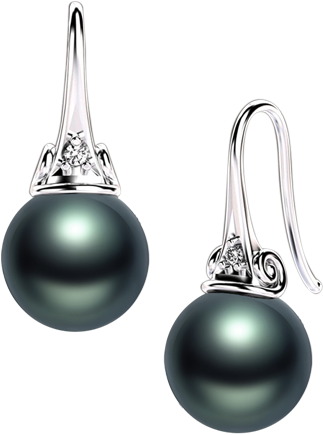 Tahitian Pearl And Diamond Earrings In White Gold - Earrings (488x487), Png Download