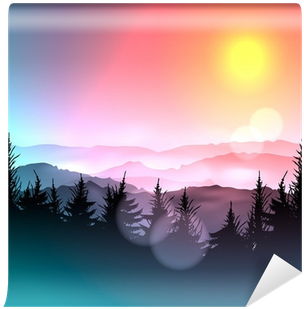 Bokeh Background With Forest On Sunrise, Vector Eps10 - Silhouette (400x400), Png Download