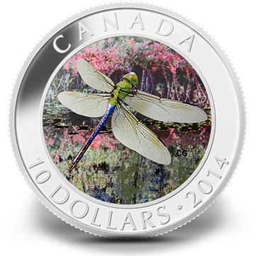 Fine Silver Hologram Coin - 2014 Fine Silver 10 Dollar Coin - Green Darner Dragonfly (388x371), Png Download
